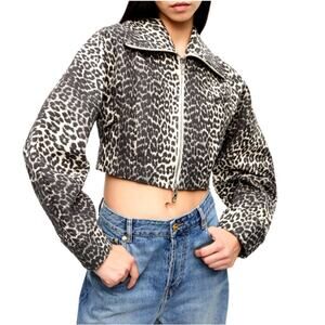 Ganni Leopard Curve Sleeve Short Jacket Size 36/ Small